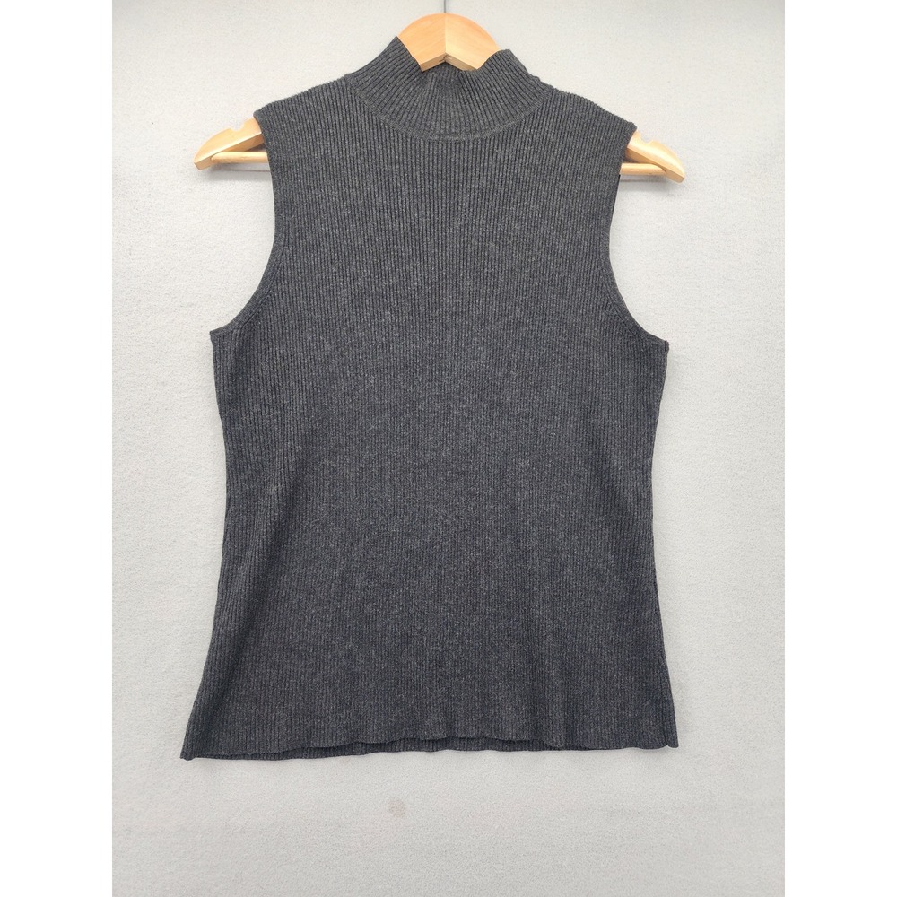 Chico's Gray Ribbed Mock Neck Sleeveless Shell Tank Top Size 1 Medium Soft Knit